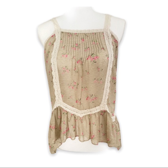 FREE PEOPLE SHEER FLORAL LACE TRIM TOP - Picture 3 of 7